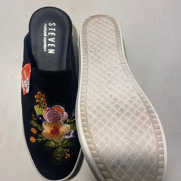 Steven natural comfort black floral fabric slide ons 9.5 NWT - Picture 5 of 6